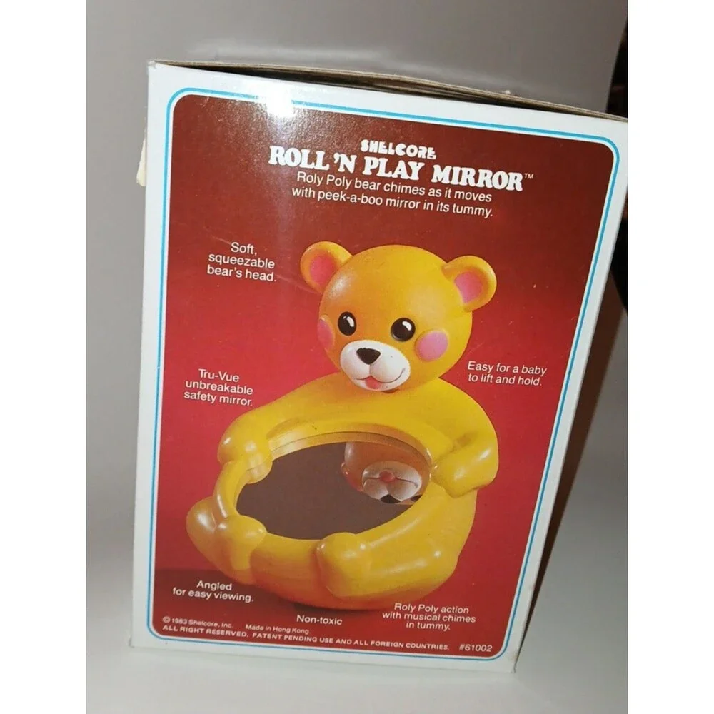 VTG 1983 SHELCORE ROLL N' PLAY YELLOW BEAR MIRROR TOY CHIME